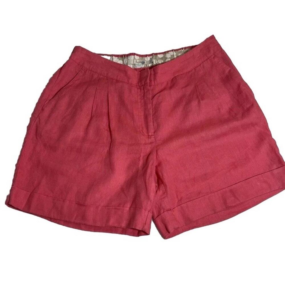 Boden Sz 8 Pink Linen Pleat Front Shorts Cuffed 6” Inseam Preppy Beachy Classic